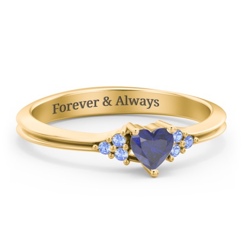 Narrow Heart Ring with Shoulder Accents – 18K Gold Plated Silver with Blue Sapphire and Fancy Blue Premium Zirconia