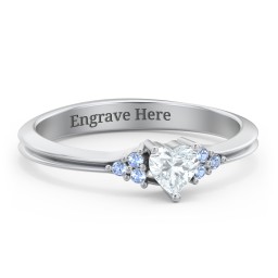 Narrow Heart Ring with Shoulder Accents in 925 Sterling Silver with Aquamarine and Fancy Blue Premium Zirconia