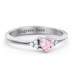 Narrow Heart Ring with Shoulder Accents in 925 Sterling Silver with Pink Tourmaline