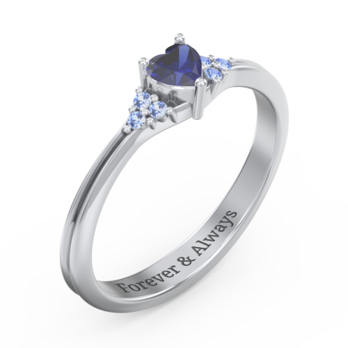 Narrow Heart Ring with Shoulder Accents – Sterling Silver with Blue Sapphire and Fancy Blue Premium Zirconia