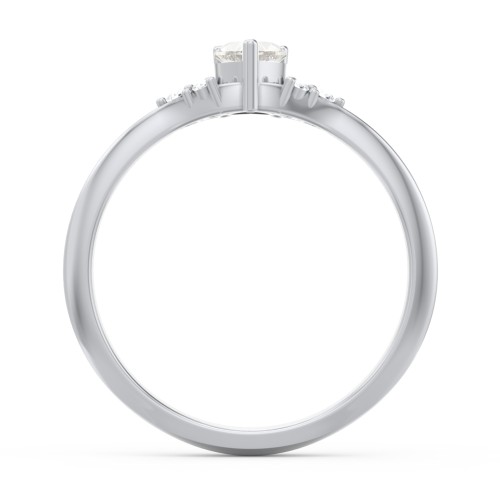Narrow Heart Ring with Shoulder Accents – Sterling Silver with Cubic Zirconia and White Premium Zirconia