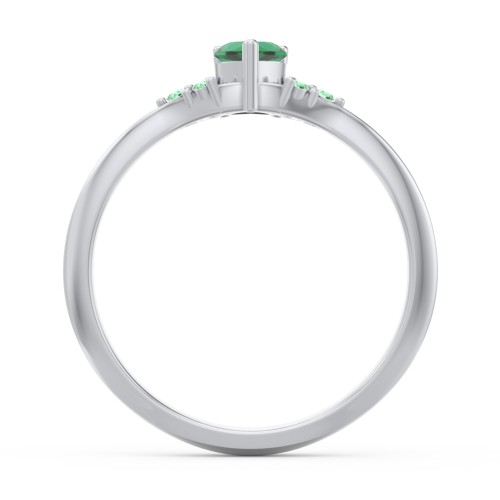 Narrow Heart Ring with Shoulder Accents – Sterling Silver with Emerald and Green Premium Zirconia