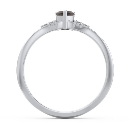 Narrow Heart Ring with Shoulder Accents – Sterling Silver with Smokey Quartz and Black Premium Zirconia