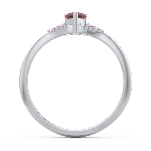Narrow Heart Ring with Shoulder Accents – Sterling Silver with Garnet and Red Premium Zirconia