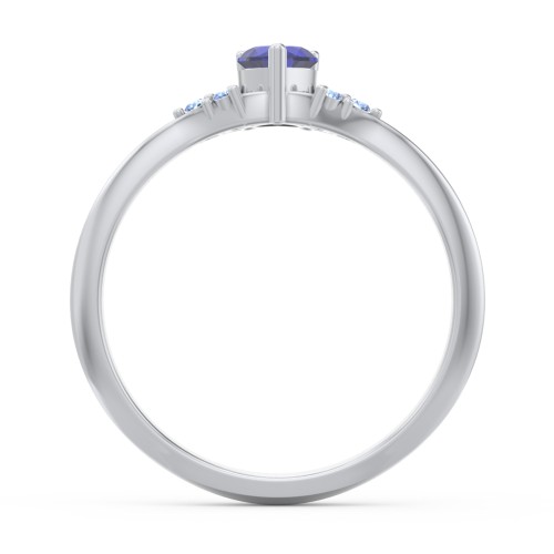 Narrow Heart Ring with Shoulder Accents – Sterling Silver with Blue Sapphire and Fancy Blue Premium Zirconia