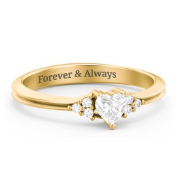 Narrow Heart Ring with Shoulder Accents in 10K Solid Yellow Gold with Diamond