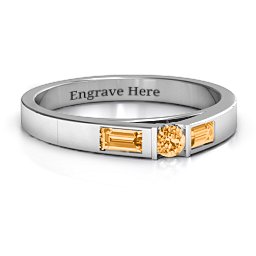 Solitaire Bridge Ring with Baguette Accents in 925 Sterling Silver with Citrine