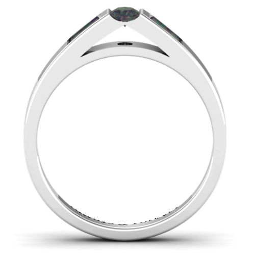 Solitaire Bridge Ring with Baguette Accents – Sterling Silver with Alexandrite