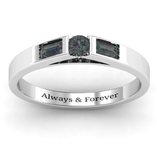 Solitaire Bridge Ring with Baguette Accents – Sterling Silver with Alexandrite