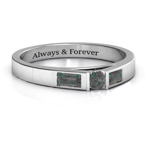 Solitaire Bridge Ring with Baguette Accents – Sterling Silver with Alexandrite