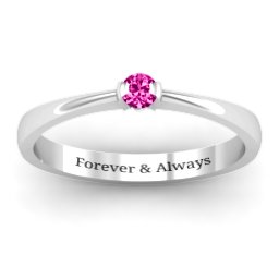 Semi Bezel Set Solitaire Ring in 925 Sterling Silver with Pink Tourmaline