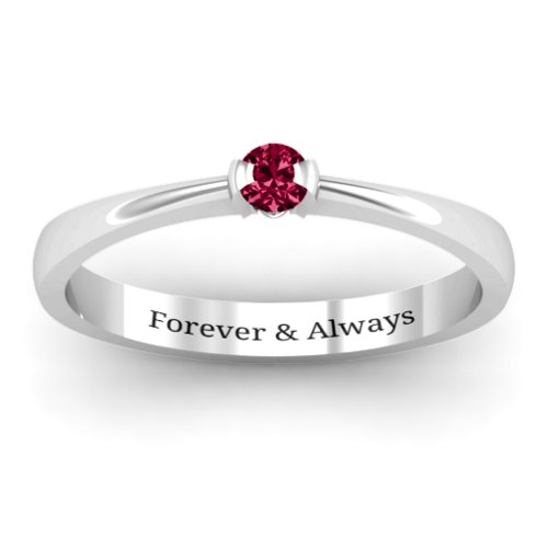 Semi Bezel Set Solitaire Ring – Sterling Silver with Ruby