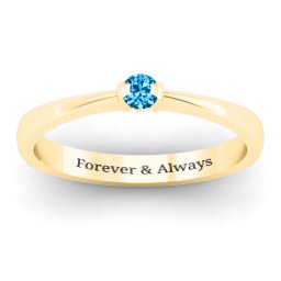 Semi Bezel Set Solitaire Ring in 10K Solid Yellow Gold with Blue Topaz
