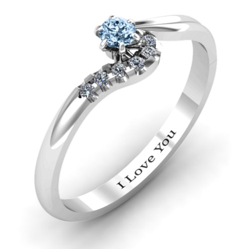 Solitaire Wave Ring with Stone Accents