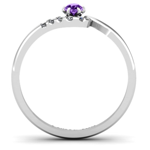 Solitaire Wave Ring with Stone Accents – Sterling Silver with Amethyst and Cubic Zirconia
