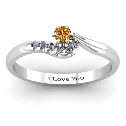 Solitaire Wave Ring with Stone Accents