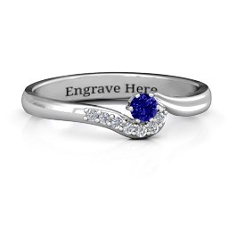 Solitaire Wave Ring with Stone Accents in 925 Sterling Silver with Blue Sapphire and Cubic Zirconia