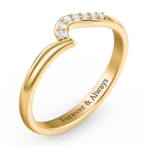Wave Band Ring with Stone Accents – 10K Yellow Gold with White Premium Zirconia