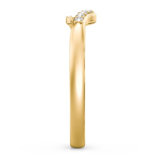 Wave Band Ring with Stone Accents – 10K Yellow Gold with White Premium Zirconia