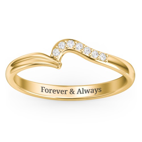 Wave Band Ring with Stone Accents – 10K Yellow Gold with White Premium Zirconia