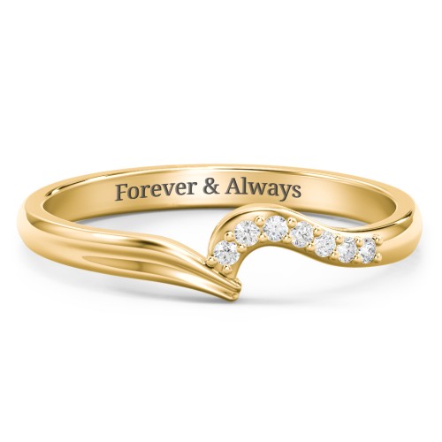 Wave Band Ring with Stone Accents – 10K Yellow Gold with White Premium Zirconia