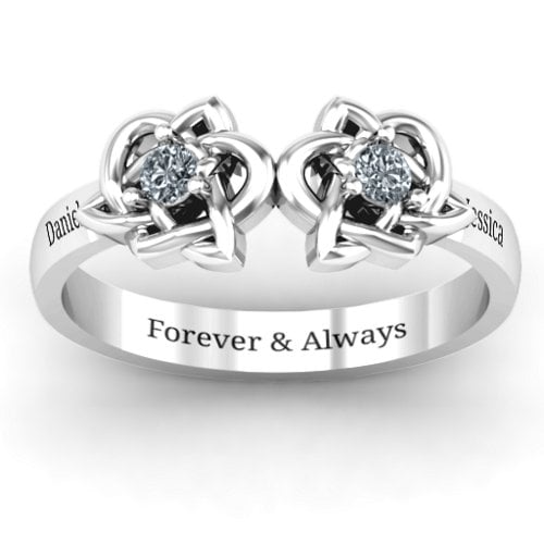 Double Celtic Gemstone Ring – Sterling Silver with Cubic Zirconia