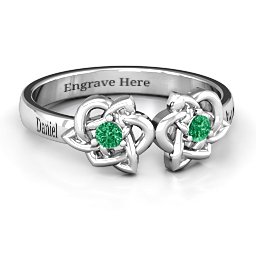 Double Celtic Gemstone Ring in 925 Sterling Silver with Emerald