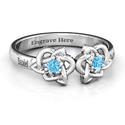 Double Celtic Gemstone Ring in 925 Sterling Silver with Blue Topaz