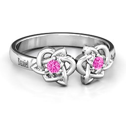Double Celtic Gemstone Ring in 925 Sterling Silver with Pink Tourmaline