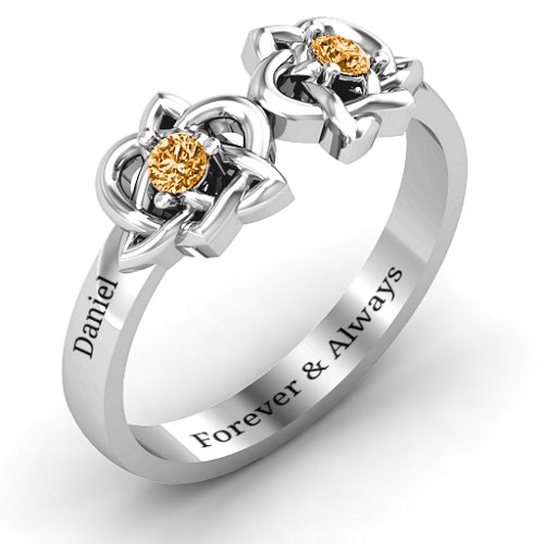 Double Celtic Gemstone Ring – Sterling Silver with Citrine