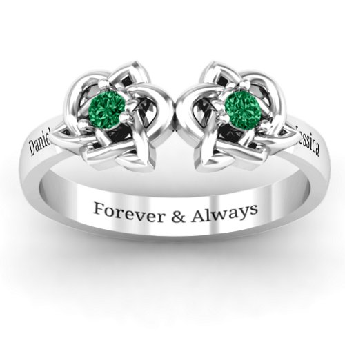Double Celtic Gemstone Ring – Sterling Silver with Emerald