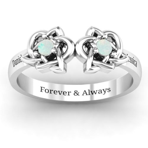 Double Celtic Gemstone Ring – Sterling Silver with Opal