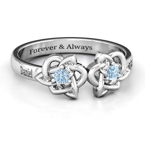 Double Celtic Gemstone Ring – Sterling Silver with Aquamarine
