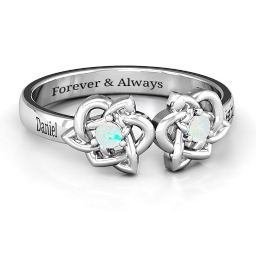 Double Celtic Gemstone Ring – Sterling Silver with Opal