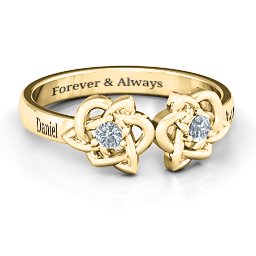Double Celtic Gemstone Ring in 10K Solid Yellow Gold with Diamond