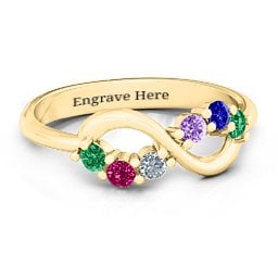 Split Infinity Ring in 10K Solid Yellow Gold with Emerald, Ruby, Cubic Zirconia, Amethyst, and Blue Sapphire