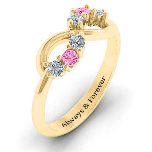 Split Infinity Ring – 10K Yellow Gold with Cubic Zirconia and Pink Tourmaline