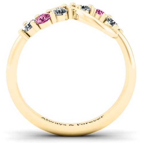 Split Infinity Ring – 10K Yellow Gold with Cubic Zirconia and Pink Tourmaline