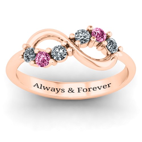 Split Infinity Ring – 10K Rose Gold with Cubic Zirconia and Pink Tourmaline
