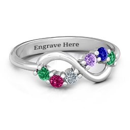 Split Infinity Ring in 925 Sterling Silver with Emerald, Ruby, Cubic Zirconia, Amethyst, and Blue Sapphire