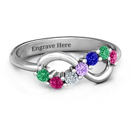 Infinity Ring in 925 Sterling Silver with Emerald, Ruby, Cubic Zirconia, Amethyst, and Blue Sapphire