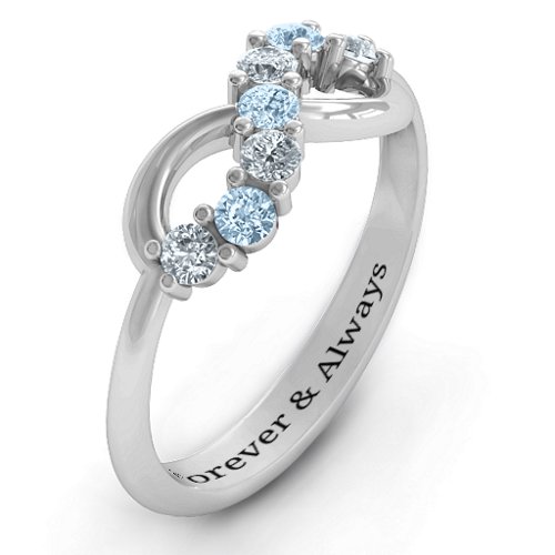 Infinity Ring – Sterling Silver with Cubic Zirconia and Aquamarine