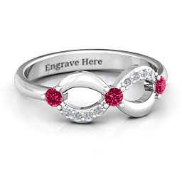 Three Stone Infinity Ring with Accents in 925 Sterling Silver with Ruby