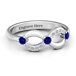 Three Stone Infinity Ring with Accents in 925 Sterling Silver with Blue Sapphire