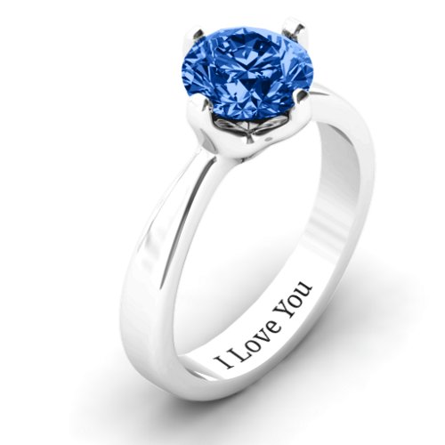 Large Stone Solitaire Ring – Sterling Silver with Fancy Blue Premium Zirconia