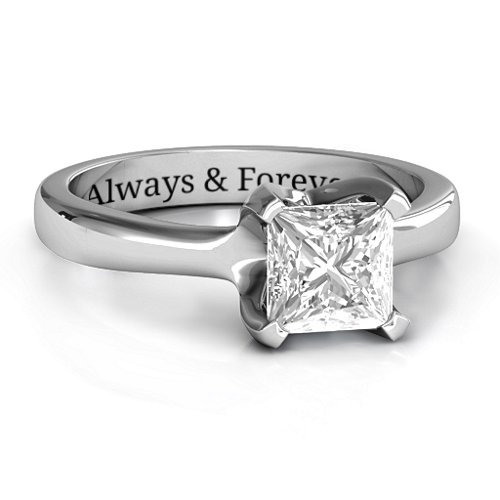 Large Princess Solitaire Ring – Sterling Silver with White Premium Zirconia