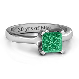 Large Princess Solitaire Ring in 925 Sterling Silver with Green Premium Zirconia