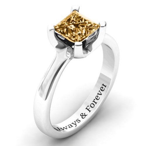 Large Princess Solitaire Ring – Sterling Silver with Fancy Yellow Premium Zirconia