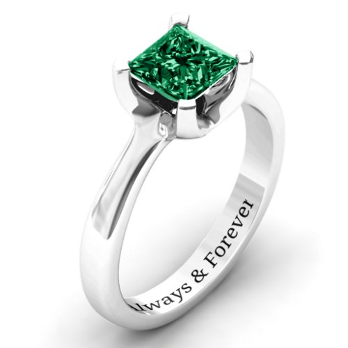 Large Princess Solitaire Ring – Sterling Silver with Green Premium Zirconia