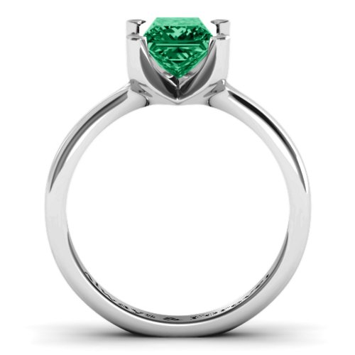 Large Princess Solitaire Ring – Sterling Silver with Green Premium Zirconia
